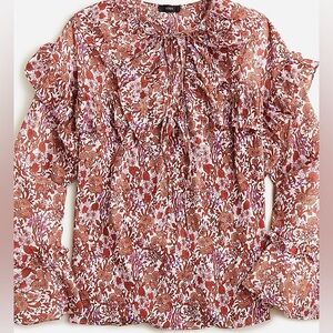 JCrew crinkle ruffle chiffon top in fete floral  SZ S